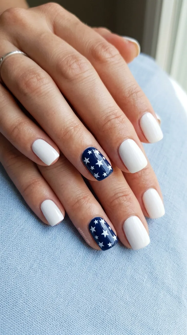 White with Blue Star Accent