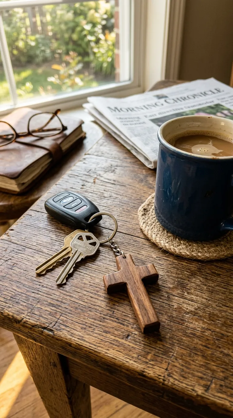 Wooden Cross Keychain