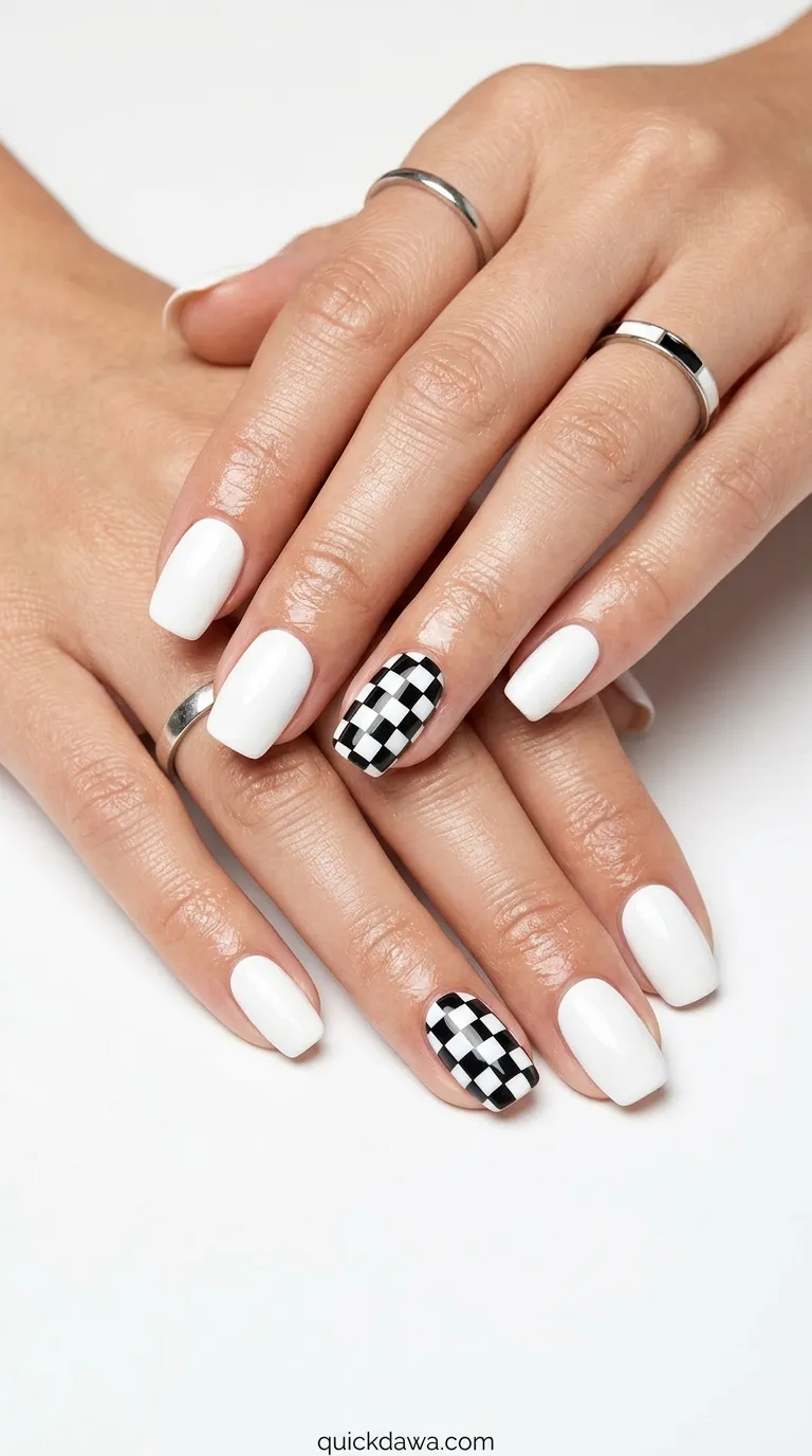 Checkerboard Accent Nails