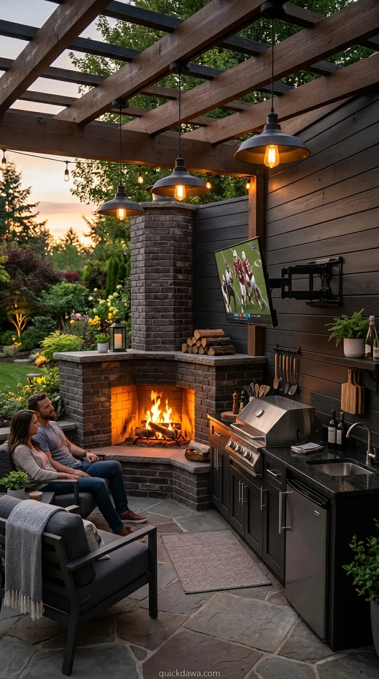 Corner Fire Pit with Swivel TV Mount