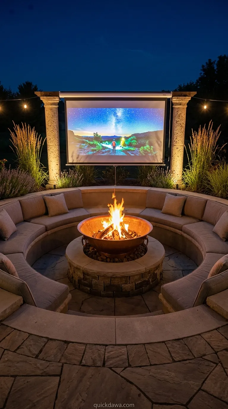Fire Bowl Conversation Pit with Projector Screen