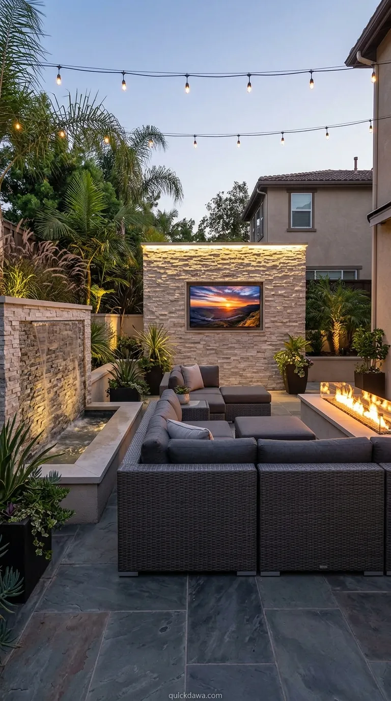 Fire and Water Feature with TV Wall