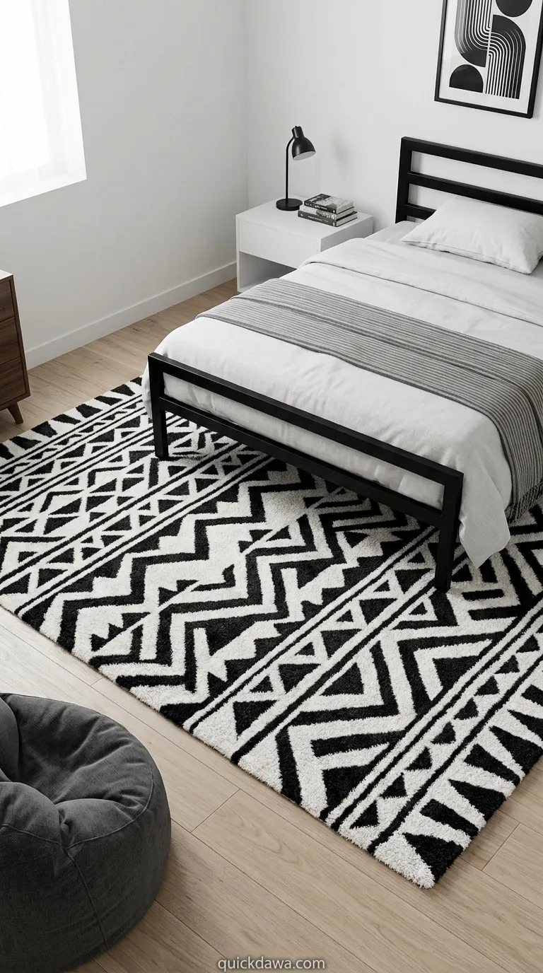 Geometric Black and White Rug