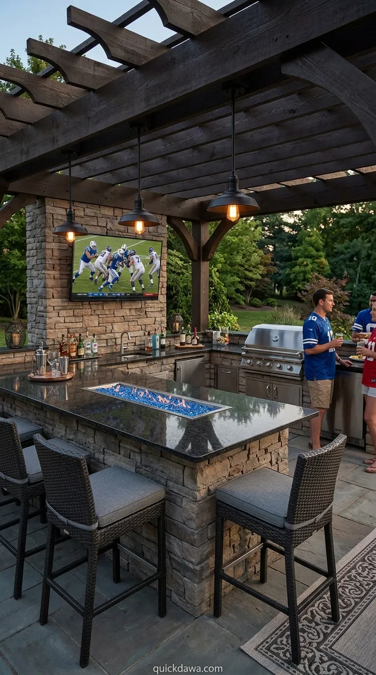 Kitchen Fire Bar with Mounted TV