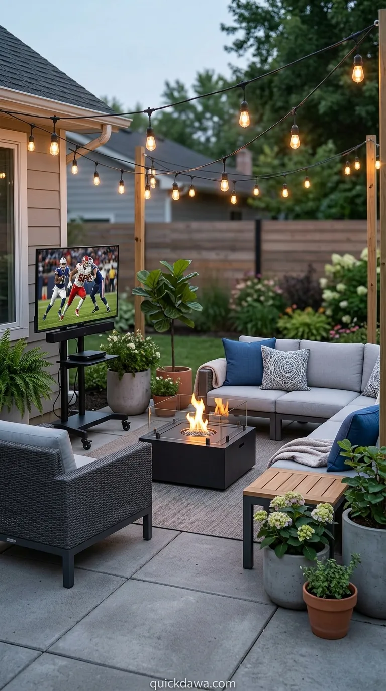 Portable Fire Pit with Outdoor TV Cart